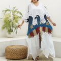 Patriotic American Eagle Print Silk V-Neck Kaftan Dress