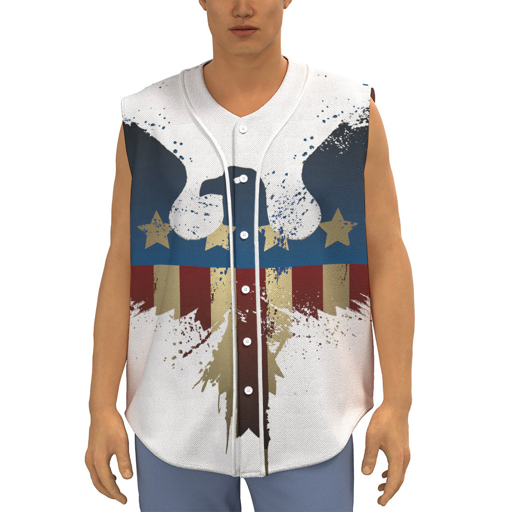 Patriotic American Eagle Print Sleeveless Baseball Jersey