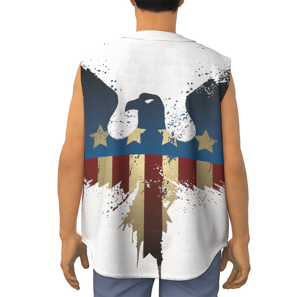 Patriotic American Eagle Print Sleeveless Baseball Jersey