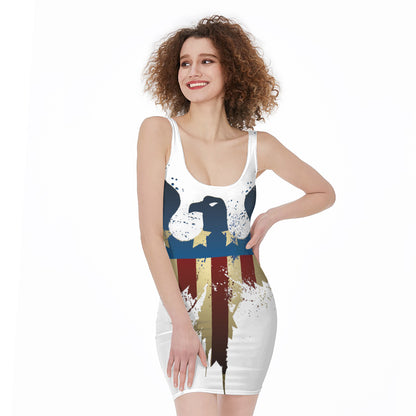 Patriotic American Eagle Print Sleeveless Bodycon Dress