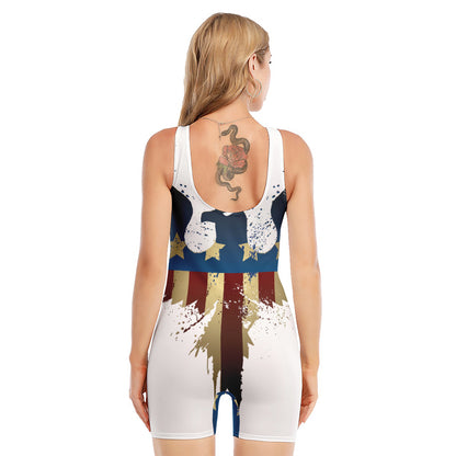 Patriotic American Eagle Print Sleeveless One Piece Swimsuit