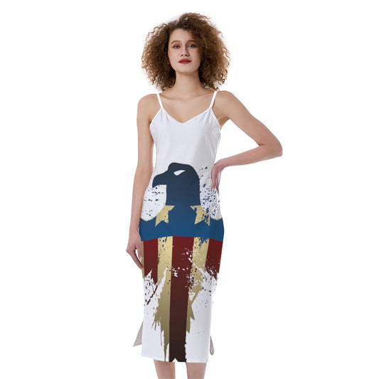 Patriotic American Eagle Print Slim Fit Midi Cami Dress