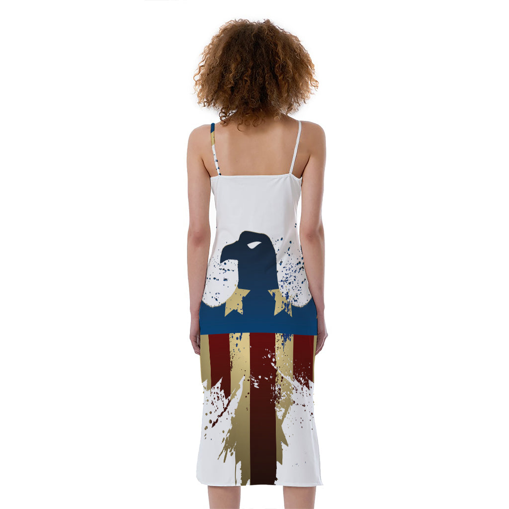 Patriotic American Eagle Print Slim Fit Midi Cami Dress