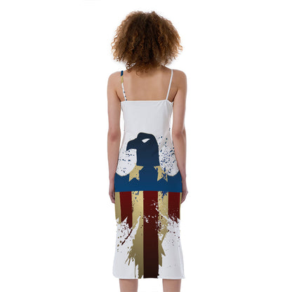 Patriotic American Eagle Print Slim Fit Midi Cami Dress