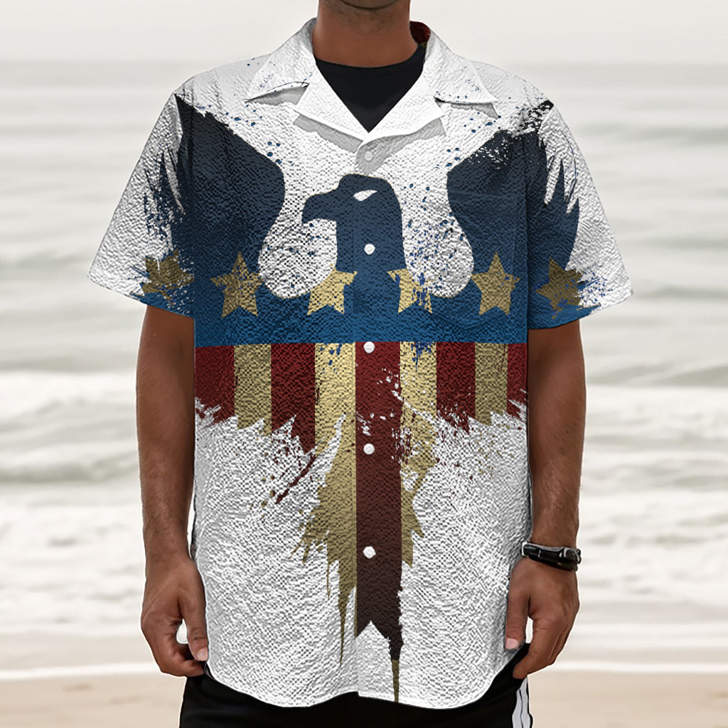 Patriotic American Eagle Print Textured Short Sleeve Shirt
