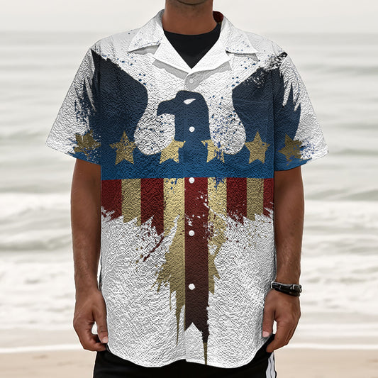 Patriotic American Eagle Print Textured Short Sleeve Shirt