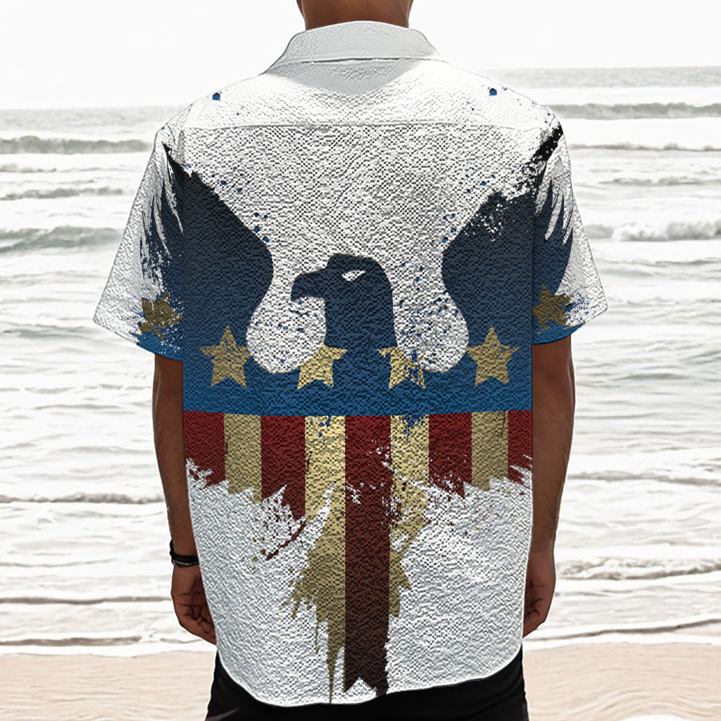 Patriotic American Eagle Print Textured Short Sleeve Shirt