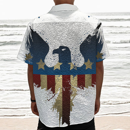 Patriotic American Eagle Print Textured Short Sleeve Shirt