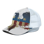 Patriotic American Eagle Print White Mesh Trucker Cap