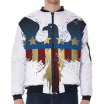 Patriotic American Eagle Print Zip Sleeve Bomber Jacket