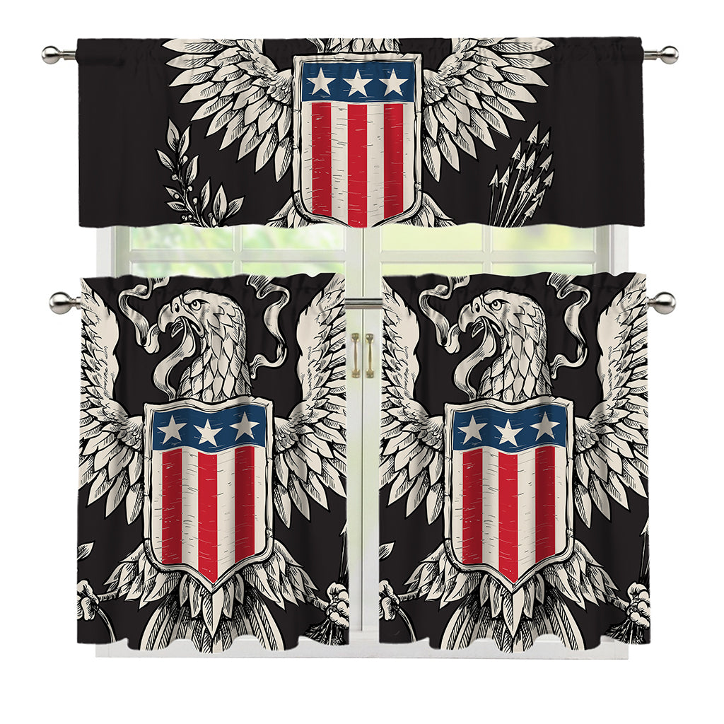 Patriotic USA Eagle Print 3 Piece Kitchen Curtains