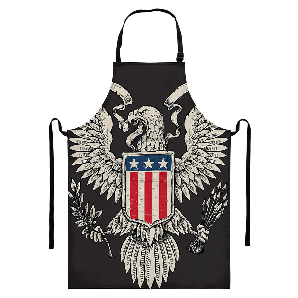 Patriotic USA Eagle Print Bib Apron With Pocket