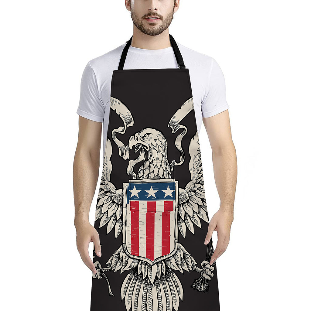 Patriotic USA Eagle Print Bib Apron With Pocket