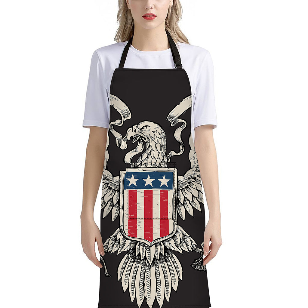 Patriotic USA Eagle Print Bib Apron With Pocket