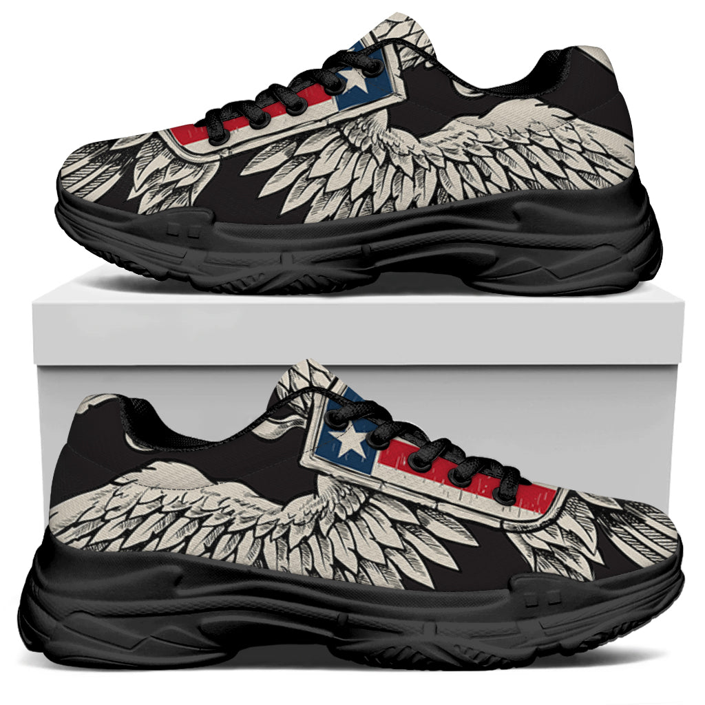 Patriotic USA Eagle Print Black Chunky Shoes