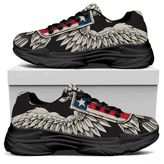 Patriotic USA Eagle Print Black Chunky Shoes