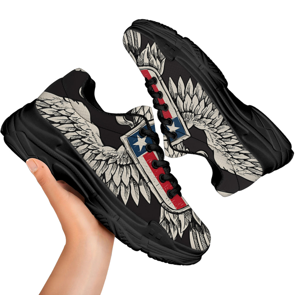 Patriotic USA Eagle Print Black Chunky Shoes