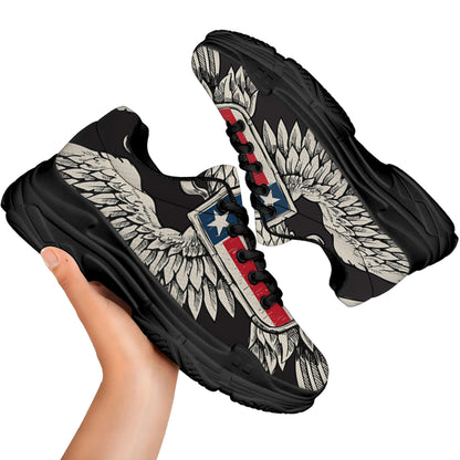 Patriotic USA Eagle Print Black Chunky Shoes