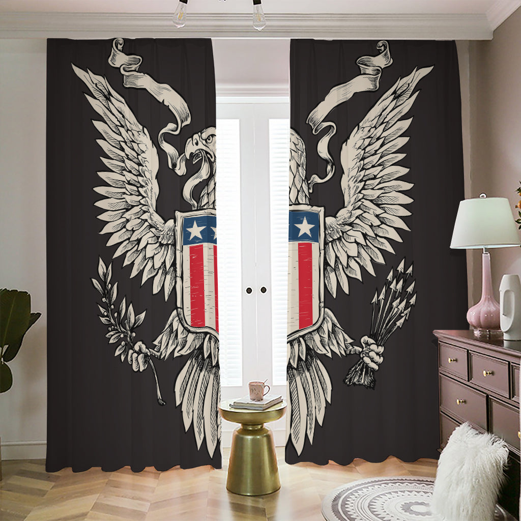 Patriotic USA Eagle Print Blackout Pencil Pleat Curtains
