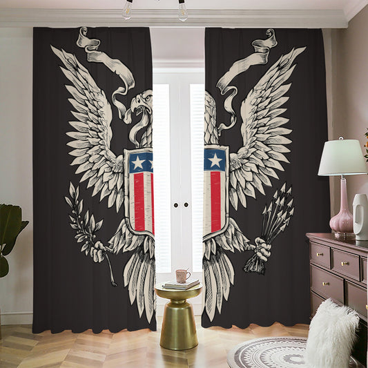 Patriotic USA Eagle Print Blackout Pencil Pleat Curtains
