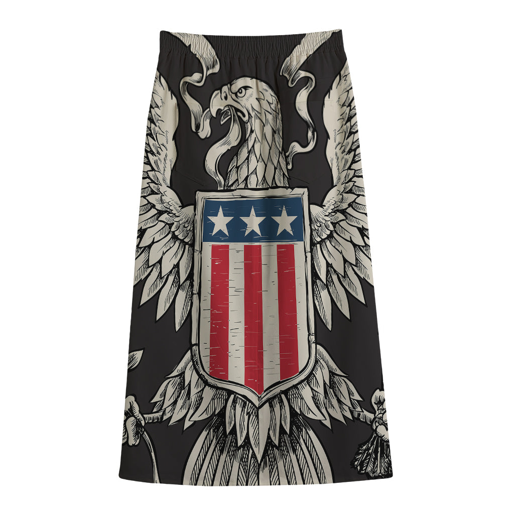 Patriotic USA Eagle Print Cotton Front Slit Maxi Skirt