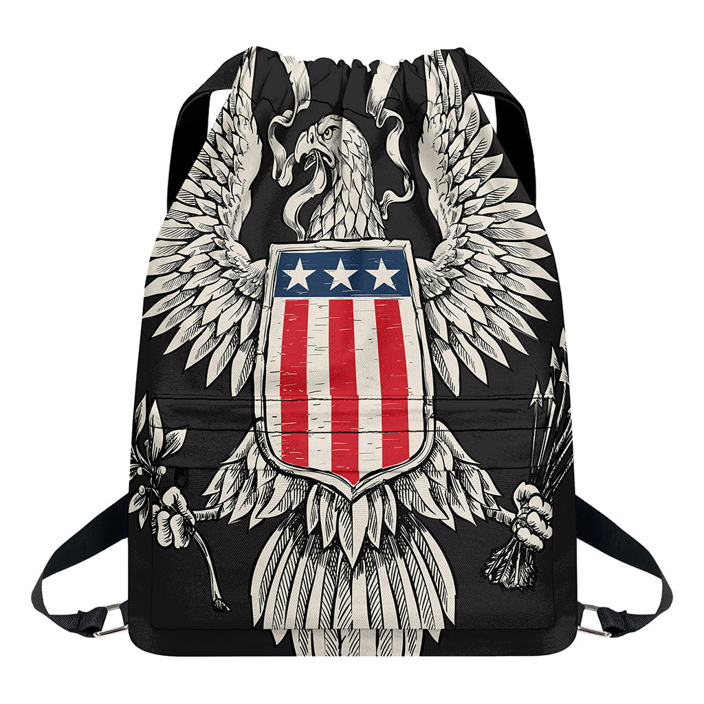 Patriotic USA Eagle Print Drawstring Backpack