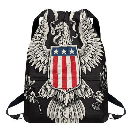 Patriotic USA Eagle Print Drawstring Backpack