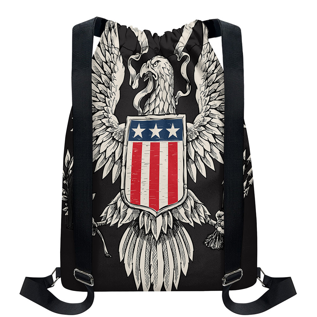 Patriotic USA Eagle Print Drawstring Backpack