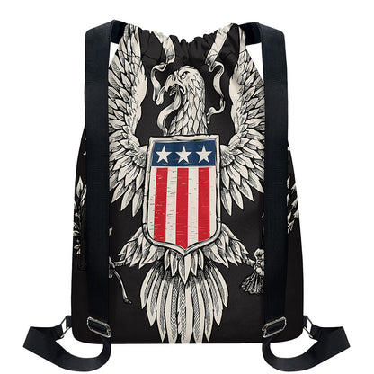 Patriotic USA Eagle Print Drawstring Backpack