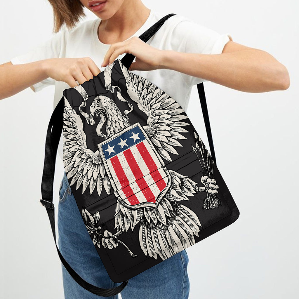 Patriotic USA Eagle Print Drawstring Backpack
