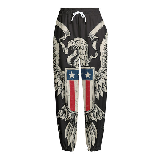 Patriotic USA Eagle Print Fleece Lined Knit Pants
