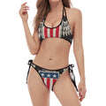 Patriotic USA Eagle Print Halter Scoop Tie Side Bikini