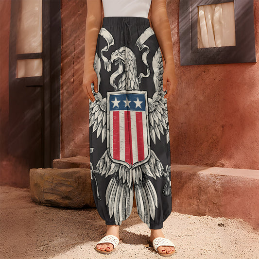 Patriotic USA Eagle Print Harem Pants