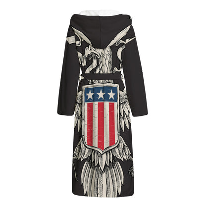Patriotic USA Eagle Print Hooded Bathrobe