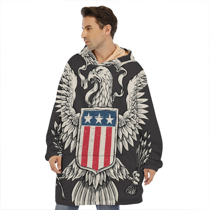 Patriotic USA Eagle Print Hoodie Blanket