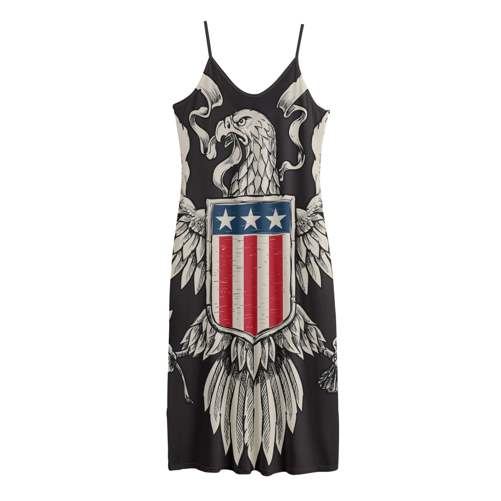 Patriotic USA Eagle Print Jersey Midi Cami Dress