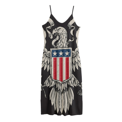 Patriotic USA Eagle Print Jersey Midi Cami Dress