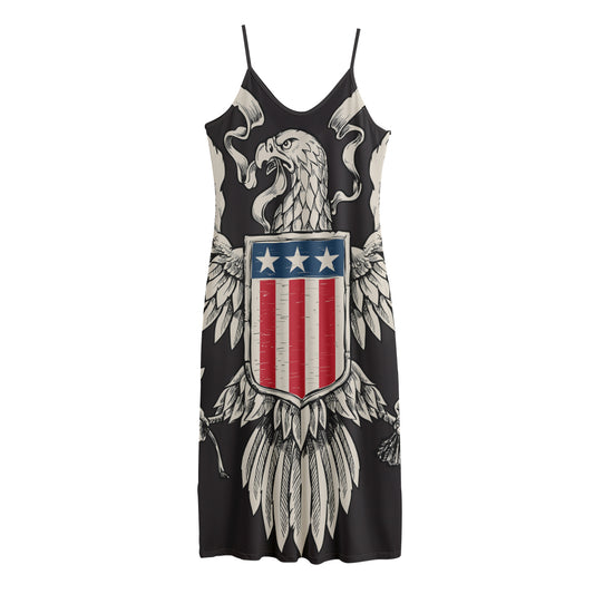 Patriotic USA Eagle Print Jersey Midi Cami Dress