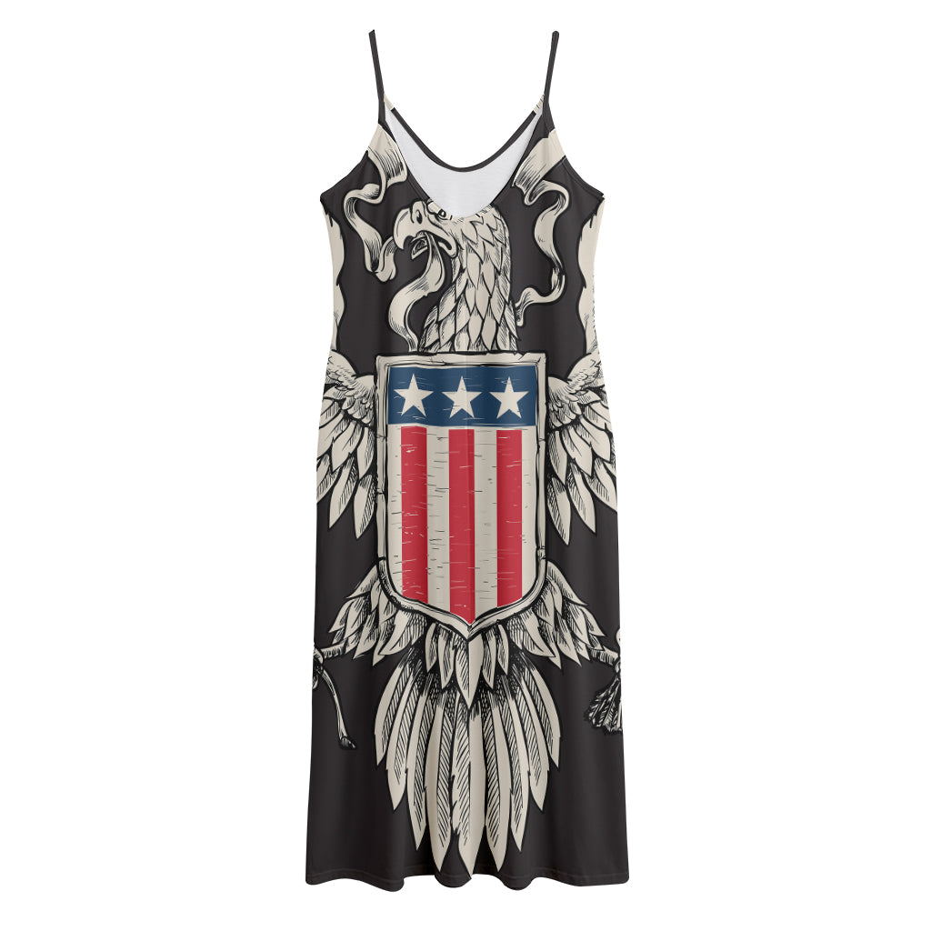Patriotic USA Eagle Print Jersey Midi Cami Dress