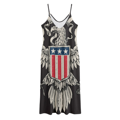 Patriotic USA Eagle Print Jersey Midi Cami Dress