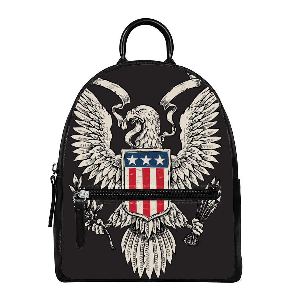 Patriotic USA Eagle Print Leather Backpack