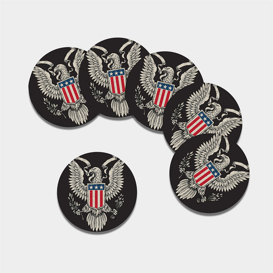 Patriotic USA Eagle Print Leather Coaster Set