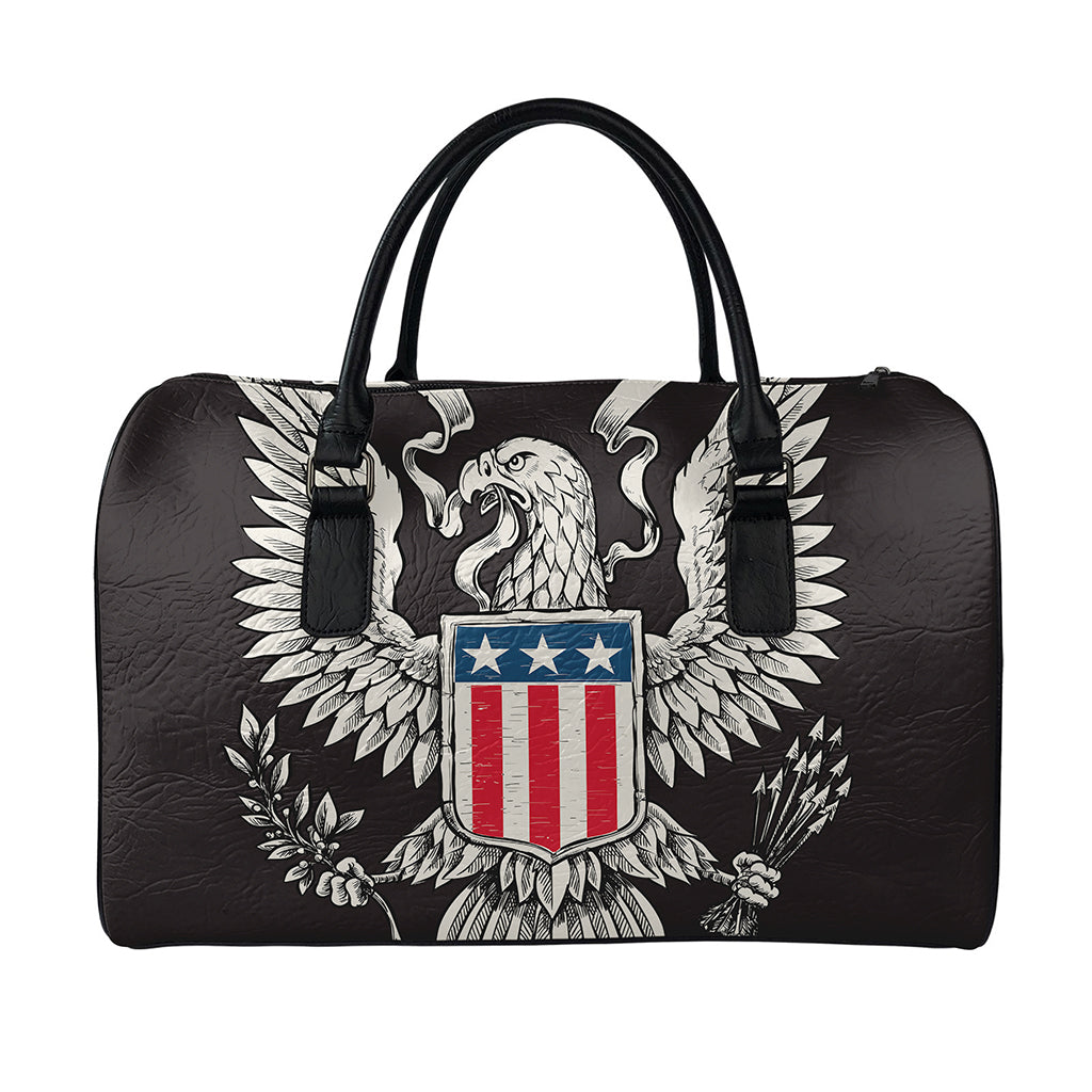 Patriotic USA Eagle Print Leather Duffle Bag