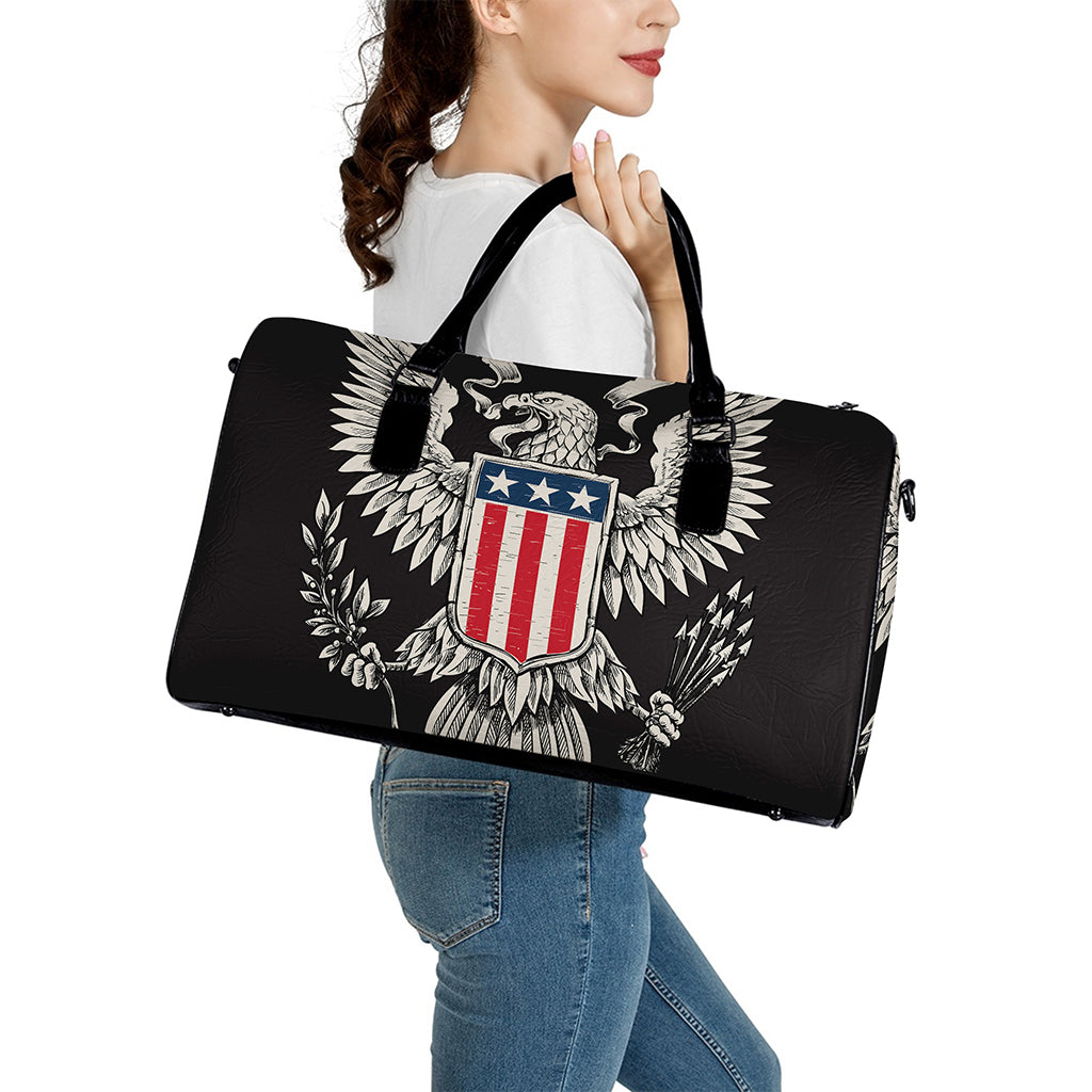 Patriotic USA Eagle Print Leather Duffle Bag