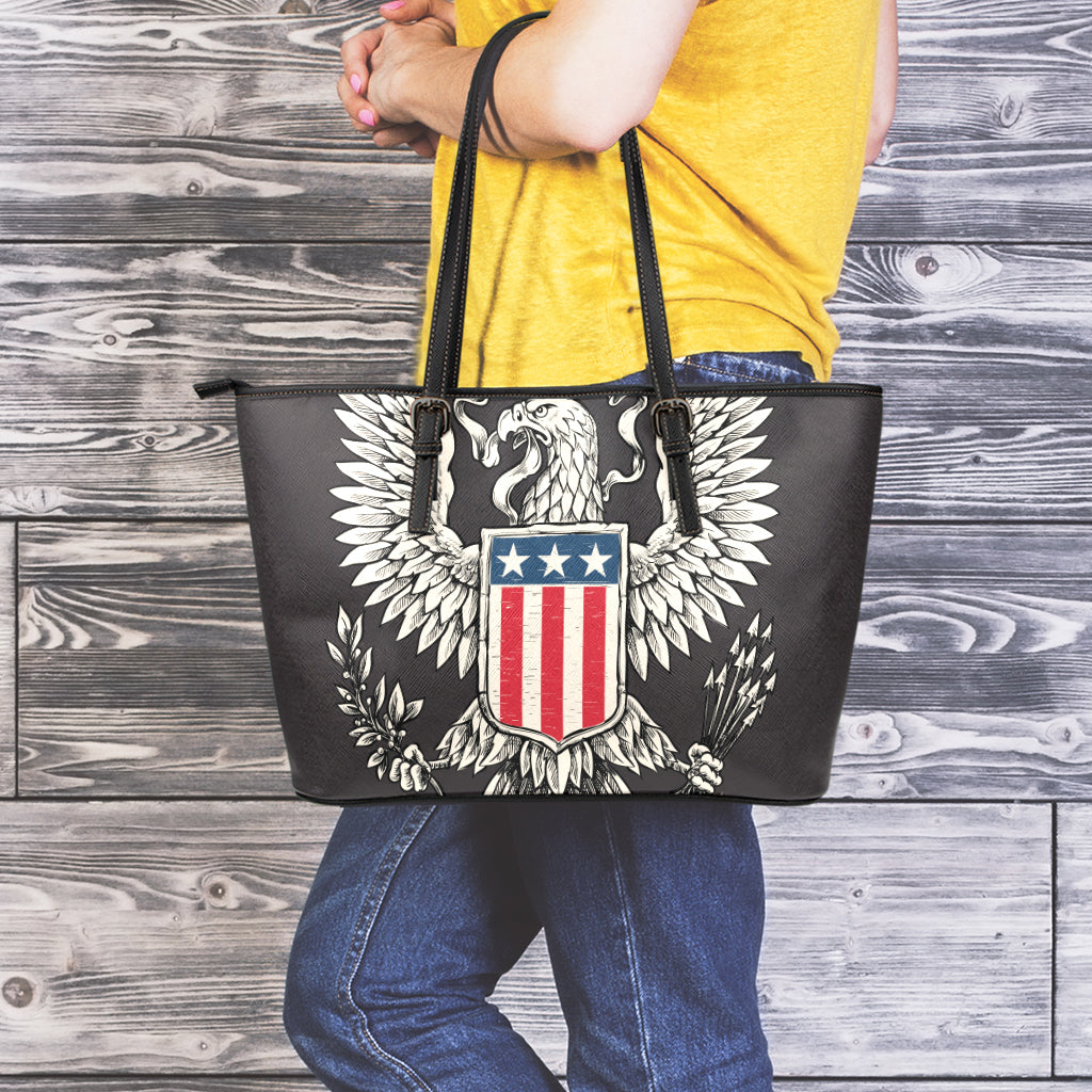 Patriotic USA Eagle Print Leather Tote Bag