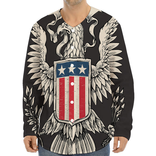 Patriotic USA Eagle Print Long Sleeve Baseball Jersey