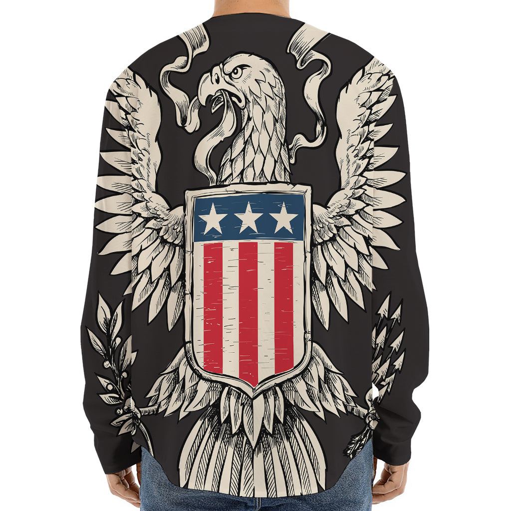 Patriotic USA Eagle Print Long Sleeve Baseball Jersey