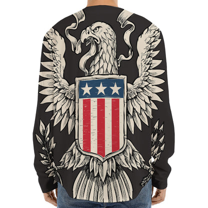 Patriotic USA Eagle Print Long Sleeve Baseball Jersey