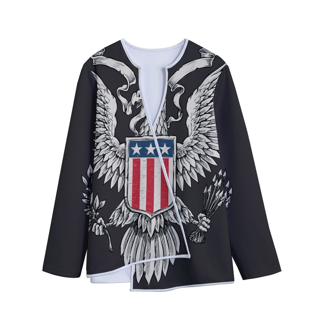 Patriotic USA Eagle Print Long Sleeve Short Coat