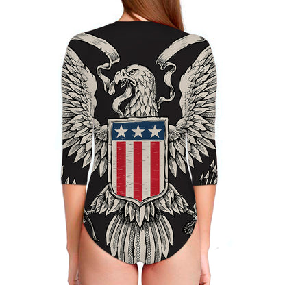 Patriotic USA Eagle Print Long Sleeve Swimsuit